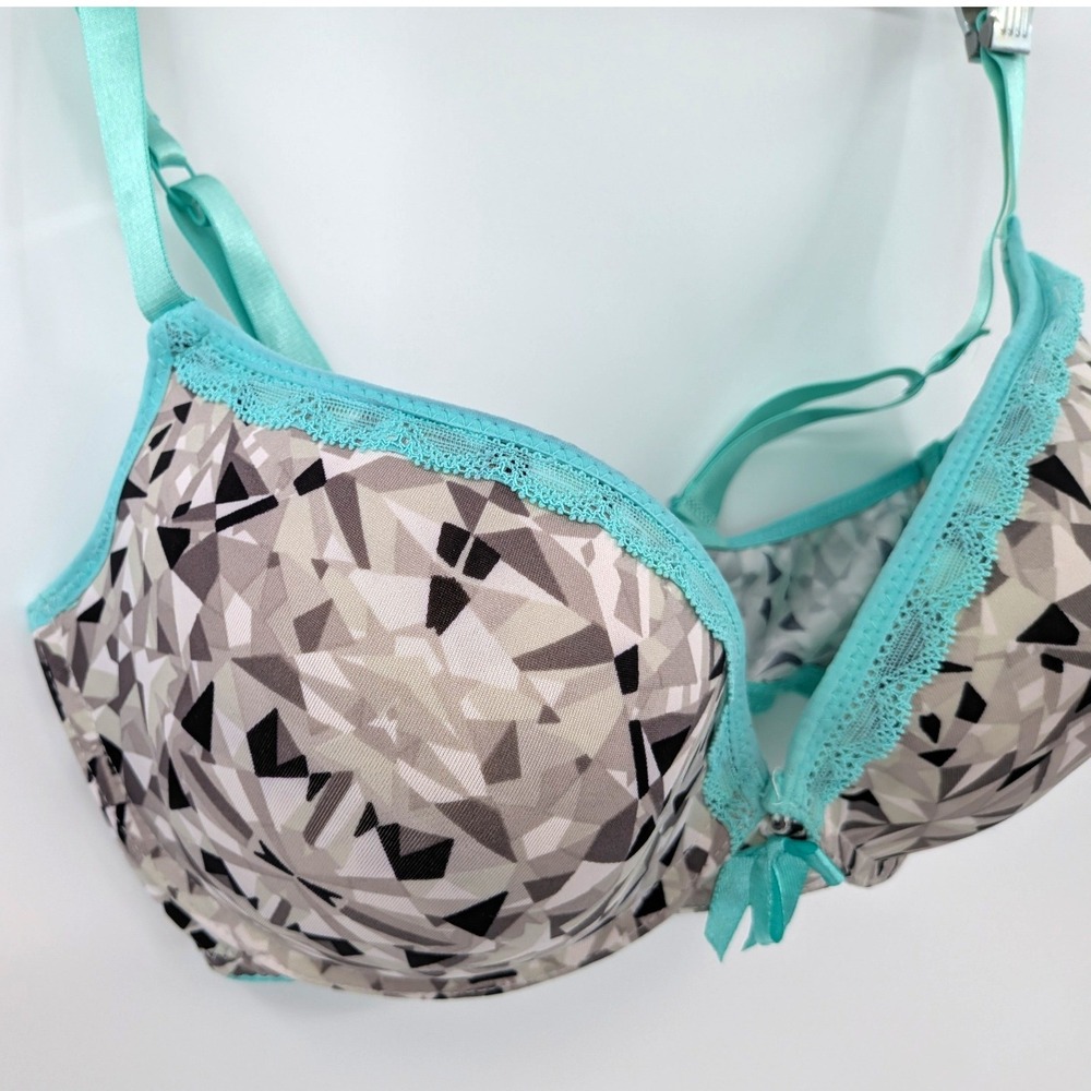 XOXO Teal Geometric Print Bra 36D‎ Lace Trim Underwire - Picture 5 of 6